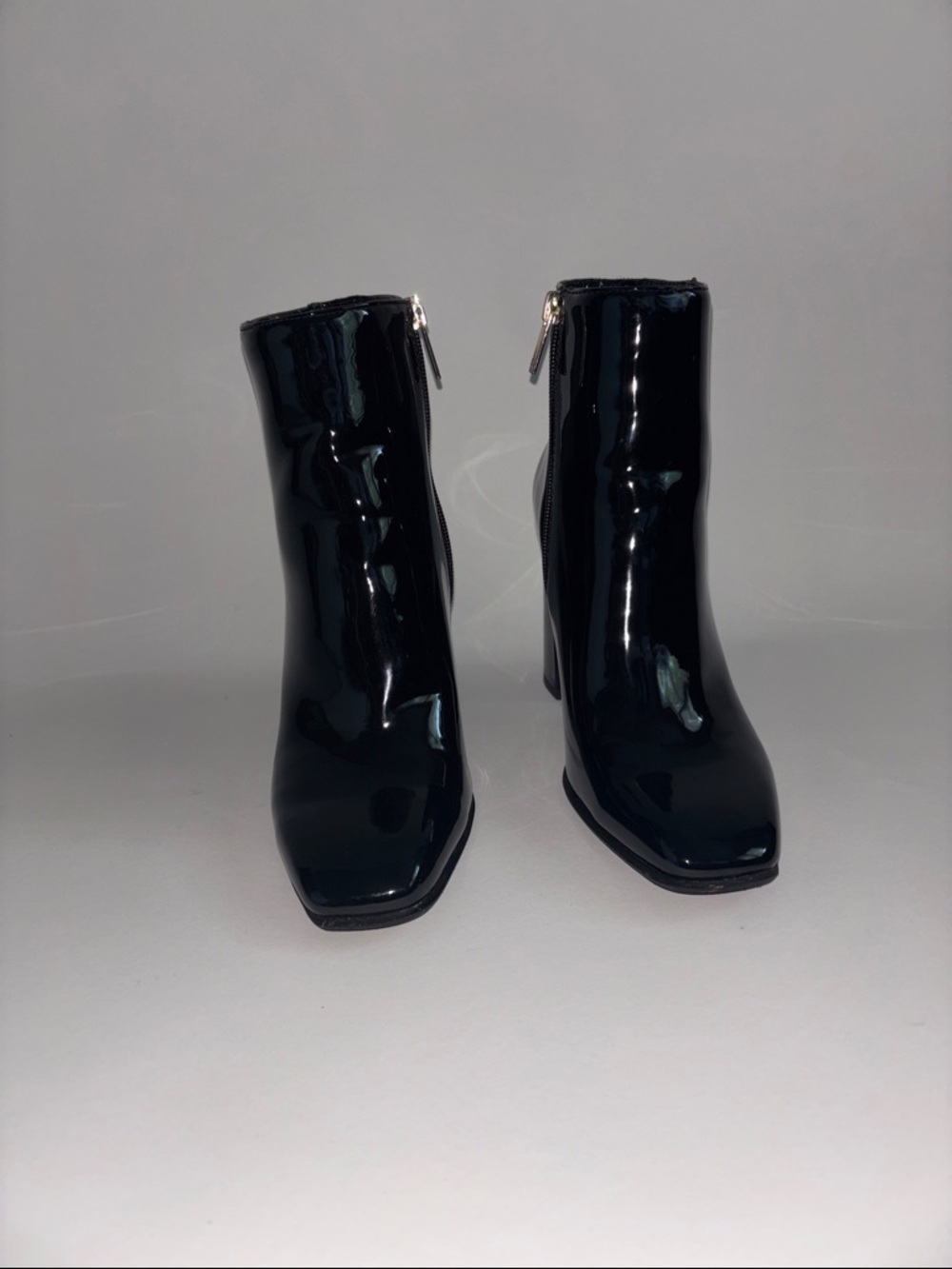 Jennifer Lopez Black Patent Square-Toe Ankle Booties